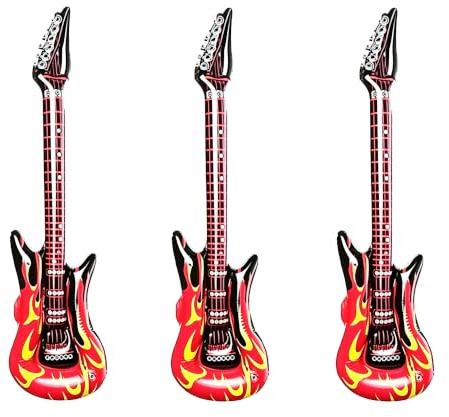 JNAWA 3 PCS Inflatable Flame Guitar Blow up Guitar Punk Rockstar Accessories Flame Design Rockstar Musical Instruments Inflatable Rock Star Toy for Themed Carnival Party Halloween Costume