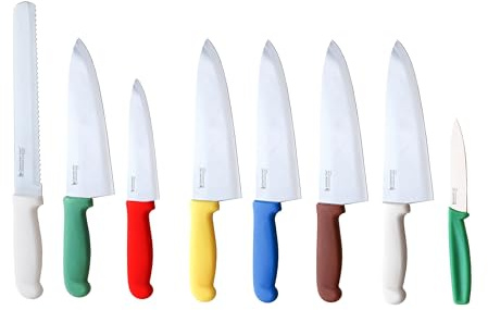 Dolomiten Inox Colour Coded Commercial Kitchen Knife Set 8 Piece Deluxe Edition