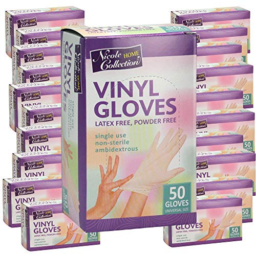 Nicole Home Collection 50 Count Vinyl Gloves | Universal Size | Latex Free | Powder Free