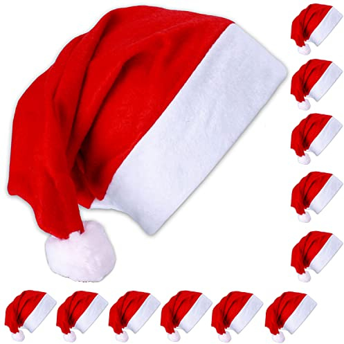 12 x Nikolausmütze Weihnachtsmütze rot mit Bommel