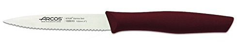 Arcos Serie Nova Caja 36 uds Cuchillo Mondador, Hoja Serrada de Acero Inoxidable de 100 mm, Mango de Polipropileno Color marrón (36 UDS)