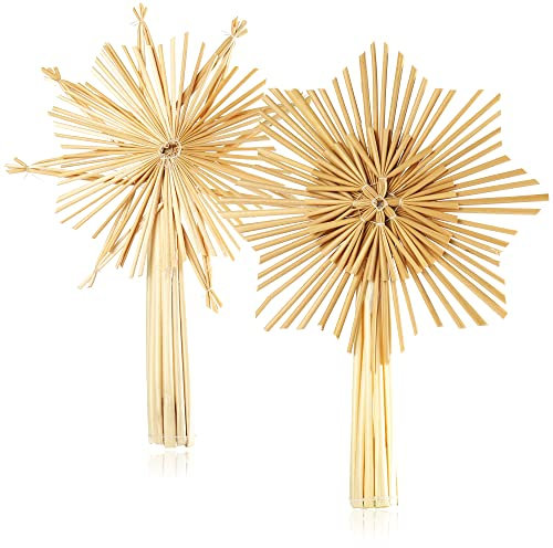 com-four® 2x Parte superiore dell'albero di Natale in paglia, parte superiore dell'albero di Natale Stella di paglia per Natale, cima dell'albero di abete per il tuo albero di Natale, 24,5 cm