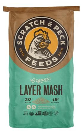 Scratch and Peck Feeds Whole Grain Layer Mash Chicken and Duck Feed - 40 lbs Bag - Corn-Free and Soy-Free - 18% Protein, Certified Organic and Non-GMO Project Verified Chicken Food