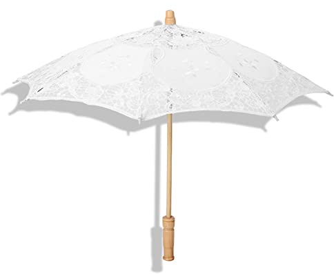 Hakeeta Spitzenschirm Sonnenschirm schwarz, handgemachte Spitze Sun Folding Parasol Umbrella Hochzeit Braut für Lady Frauen Party Decor tanzen Fotografie Prop.(Weiß L)