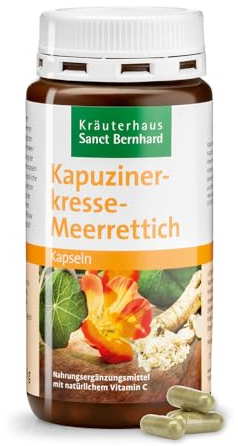 Sanct Bernhard Kapuzinerkresse Meerrettich Kapseln (180 Stück) Mit Senfölen aus Kapuzinerkresse & Meerrettich | Vitamin C hochdosiert aus Acerola | Zur Unterstützung einer normalen Immunfunktion