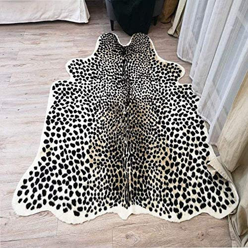 Leopard Print Rug, Faux Fur Cheetah Mat, Cowhide Animal Mat for Office, Living Room, Bedroom - Non-Slip Home Decor, 40 x 37.3 Inch, 36 x 32 Feet