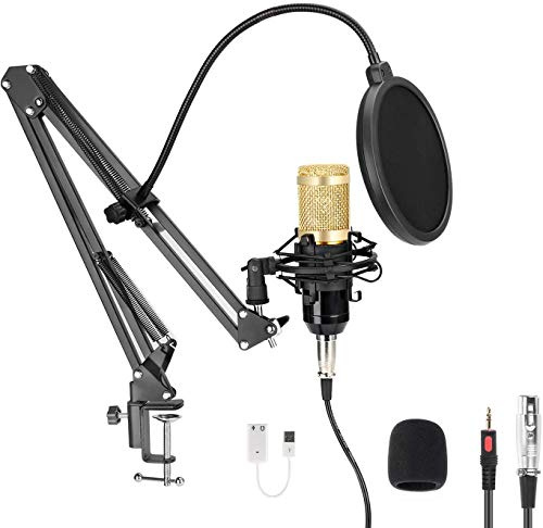 USB Streaming Podcast PC Microphone, Condenser Microphone Kit with Sound Card, Condenser Mic Kit for Karaoke Gaming Recording
