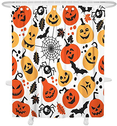 FANSU Rideau de Douche Tissu Lavable, Polyester Rideaux de Salle de Bain avec 12 Crochets Résistant à l'eau Anti-moisissure Décor À La Maison (Toile d'araignée,90x180cm)