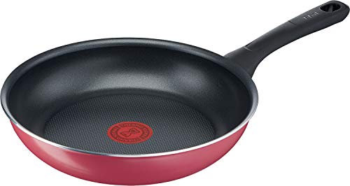 Tefal Poêle à frire B55904-24 cm - Feu à gaz - Sans substances toxiques telles que le PFOA - Adhérence longue durée - Poêle rouge canneberge