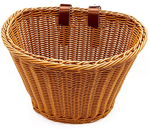 Adult Cute Brown Leather Belt Bicycle Basket with Easy Attach for Front Handlebar