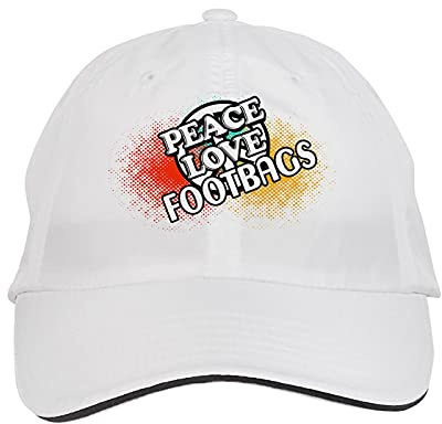 Makoroni - Peace Love FOOTBAGS Hat Adjustable Cap, DesG8 White
