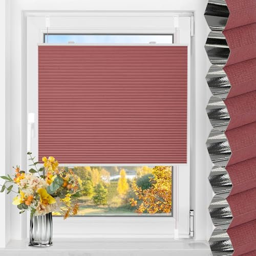 TFSKY Wabenplissee Plissee ohne Bohren Verdunkelung Klemmfix Zweifarbigz Weiß-Rot B65 x H120 cm Plissees Thermo Doppelplissee Verdunkelnd Verdunklungsplissee Sonnen- & Schallschutz für Fenster