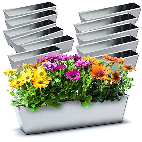 BigDean 12 Zink Paletten Blumenkästen Einsatz 38cm groß Silber aus Metall | Zinkkasten Pflanzkasten Balkonkasten Blumentopf für Europaletten, Metall verzinkt