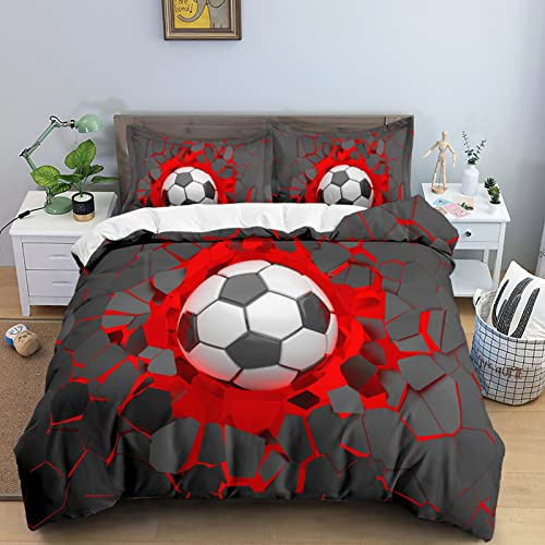 Fundas Nordicas 90 Fútbol Rojo Juego De Ropa De Cama De 2 Piezas De Microfibra, Funda NóRdica De 155 X 220 Cm, Funda NóRdica con Cremallera Y 1 Funda De Almohada De 50 X 80 Cm