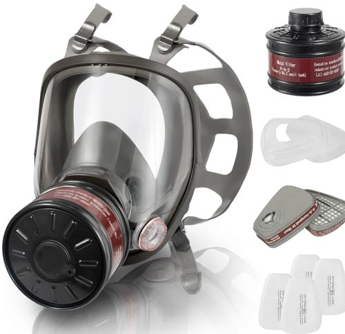 Vollgesichts-Gasmaske, wiederverwendbare Atemschutzmaske mit 40 mm Filterbehälter und Aktivkohle-Luftfilter, Gasabdeckung, organische Dampfmasken für Staub, nukleares und chemisches Überleben