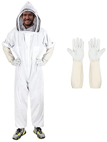 Bee Suits for Men Women,Bee Keeper Suite with Beekeeping Gloves,Beekeeping Suit with Veil Hood,Fully Body Sturdy Beekeeper Suite,Suitable for Professional Beekeepers and Beginners（Large ）