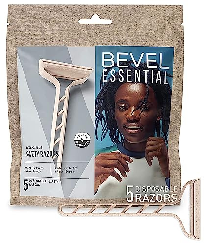 Bevel Essentials Disposable Safety Razors for Men, Double Edge Stainless Steel Blade Helps Prevent Nicks and Razor Bumps, Travel Essentials, 5 Count