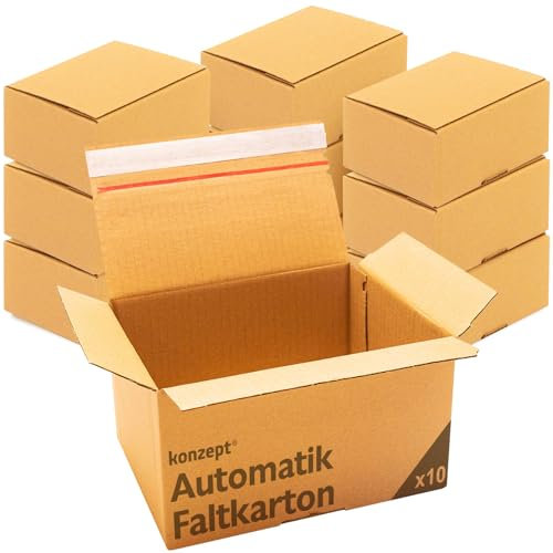 Konzept 11 - Versandkarton 20x15x10cm Set 10 Stk. Faltkartons mit Deckel Selbstklebend, Kleine Kartons zum Verschicken, Verpackung, Verschiedene Größe