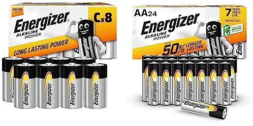 Energizer Alkaline Power Baby C, 8 Stück Amazon Exklusiv & Batterien AA, Alkaline Power, 24 Stück Amazon Exklusiv