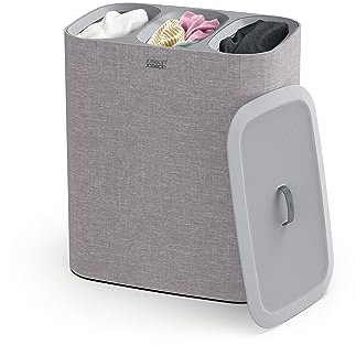 Joseph Joseph Tota - Trio 90-Liter-Wäschesortierkorb mit Deckel, 3 herausnehmbare Wäschesäcke mit Griffen, Grau