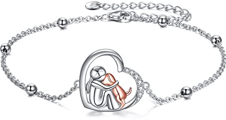 YFN Braccialetto per cani, in argento Sterling 925, con simpatici animali regolabili, per amanti dei cani, regalo commemorativo per donne e ragazze, regalo per cani, 22,9 cm, Argento sterling
