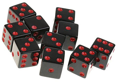 Yourandoll 10 Stücke Polyedrische D6 Würfel für Dungeons und Dragons RPG MTG DND Brettspiel Kartenspiel (Schwarz mit Rot Pips)