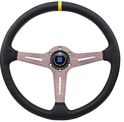ENILSA Lenkrad,Sportlenkrad Lenkrad 15 Zoll Universal Car Racing Lenkrad mit schwarzem Speichen 380mm Lederlenkrad Carparts
