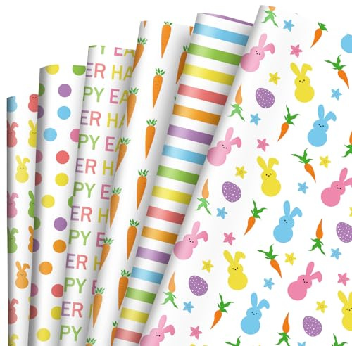 JarThenaAMCS 12 Blatt Oster-Geschenkpapier Pastell Häschen Kaninchen Ei Geschenkpapier Bulk Dekoratives Kunstpapier Flach gefaltet für Frühling Geburtstag Babyparty DIY Bastelbedarf, 50 x 70 cm