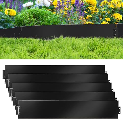 Ikodm Bordure de Jardin Gazon en Acier Galvanisé 20M, Bordure Jardin Exterieur Metal,Bordure Jardin plié Librement, Hauteur 15cm, pour Jardin Plantes Potager-Noir
