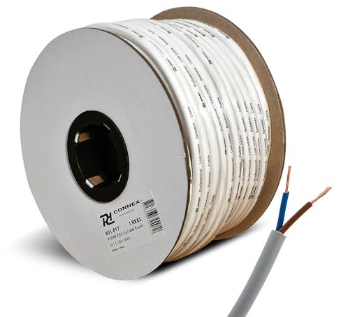 Power Dynamics Connex RX10W Cable de altavoz de 50 metros 2x 1,5 mm en Blanco, ideal para sistemas de megafonía de 100 voltios, cableado de instalacion para altavoces, Potencia máx. de 15 A