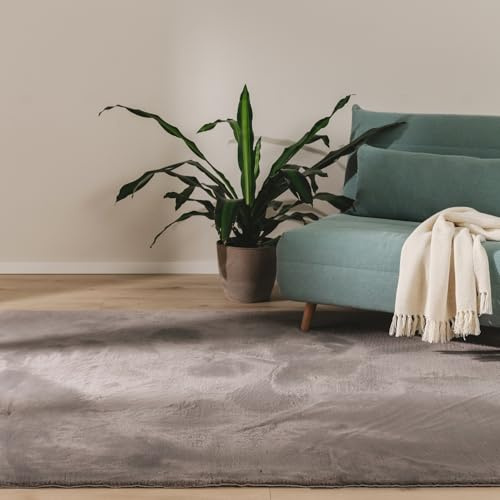 benuta Basic Tappeto salotto Furry - Grigio 160x230 cm - Soffice salotto - Retro antiscivolo - Lavabile - Compatibile con riscaldamento pavimento