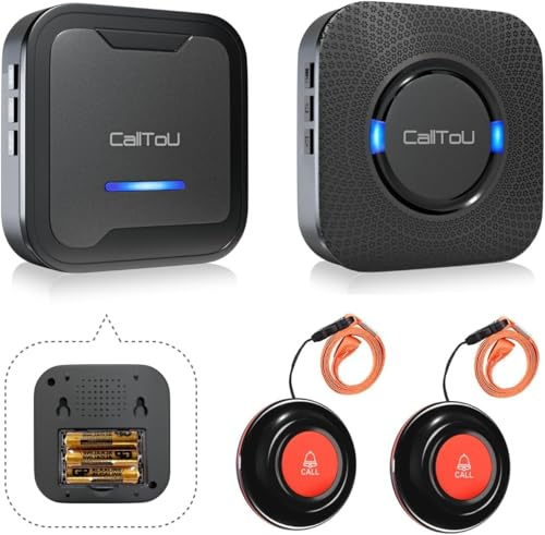 WERPOWER CallToU Wireless Caregiver Pager Call Button Nurse Alert System Call Bell for Home/Elderly/Patients/Disabled (2 Sender 2 Empfänger)