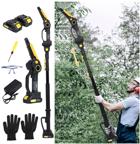 Fairnull Cordless Pole Chainsaw, 2-in-1 Brushless Mini Chainsaw with 2 Batteries and Charger 4.9-7.5ft Adjustable Pole Saw Electric Chain Saw High-branch Shears Telescopic Tree Cutter Pruning UK Plug