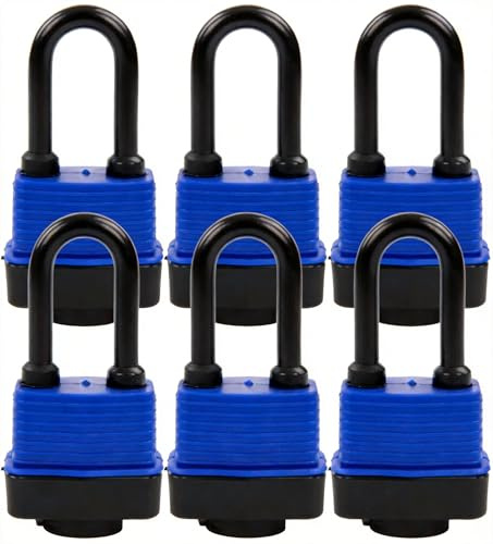 SEPOX® 6PCS 48mm Weatherproof Padlock Keyed Alike Outdoor Lock Long Shackle | For Chain Gate Boat Fence Shed Garage Marine the 2in Hook Heavy Duty 6PK Same Key Rust Proof 12 Keys Supplied with Water Seal