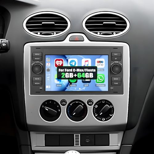 SIXWIN 2+64G Android 13 Radio Coche para Ford C-MAX/Galaxy/Connect/Kuga/Fiesta/S-MAX con CarPlay&Android Auto&Mirrorlink,7 Pulgadas Pantalla Táctil con Bluetooth/WiFi/GPS/FM/RDS/USB