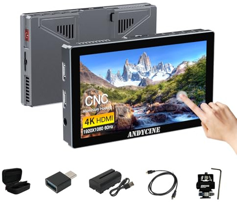 ANDYCINE X5 5.5 Zoll 1200 Nits Touchscreen Kamera Field Monitor,4K HDMI 60HZ Kamera Feld DSLR Monitor mit 2200 mAh Batterie Aluminium Gehäuse RGB Parade, Focus Peaking 3D LUTs Wellenform HDR Monitor