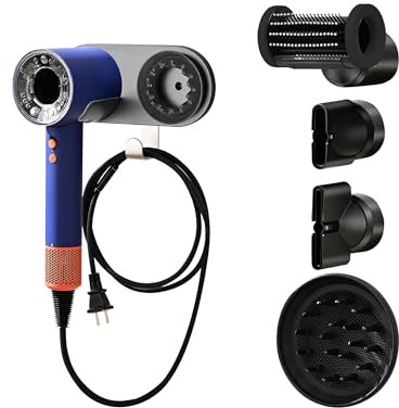 Foyer Nuage Hair Dryer Holder for Dyson Supersonic, Wall Mount Aluminum Alloy Holder with Plug Cord Hook and 4 nozzles Holder (Grey)