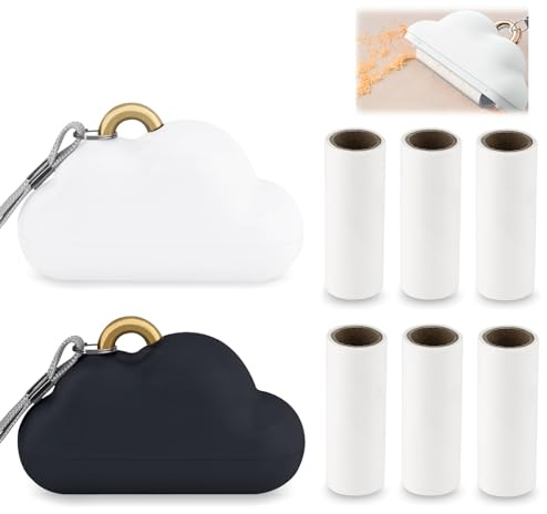 Tragbare Fusselrolle mit Handschlaufe, wiederverwendbare Mini-Fusselrollen mit 6 Nachfüllungen, Fusselentferner für Kleidertasche, 2 Stück (schwarz + weiß)
