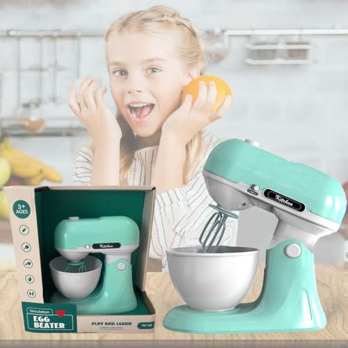 Coo11 Kids Hands-Free Food Mixer Machine Toy, Realistic Kitchen Pretend Play Dough Blender with Bowl, On/Off Button, Light & Sound, Educational Fun Learning Cooking Appliances for Toddlers Ages 3+