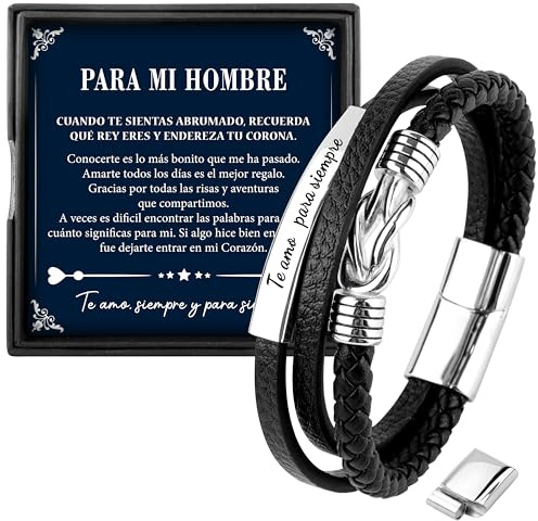 Rebundex Pulsera Cuero Hombre Regalos Originales para Hombre Novio Navidad | Ideas para Cumpleaños San Valentín Aniversario Navidad Ideas Regalo Hombre Regalo de Cumpleaños para Hombre