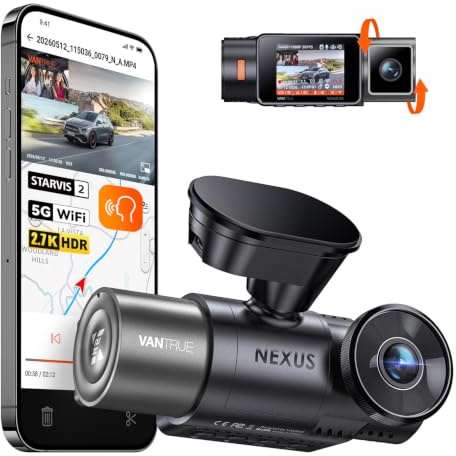 VANTRUE N2X Dual Dash Cam Front and Inside 2.7K+1080P, STARVIS 2 IR Night Vision, 2.5K/60FPS, 24/7 Parking Mode, 5G WiFi/GPS, Voice Control, Car Dash Cam G-Sensor, Support 512GB