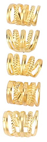 Silberne Haarmanschetten, Vintage-Metallfeder-Haarperlen, 5 Stück, Frühlingsbartringe, Haarspirale, Dreadlocks, für Hochzeiten und Cosplay (GOLD)