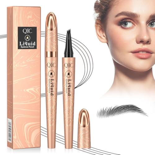 Magischer Augenbrauenstift - 2025 Neuer Wasserfester 3D-Microblading-Augenbrauenstift-Konturstift | Präziser Brauenstift mit 4 Spitzen | Langlebiger Natürlicher(14# Schwarz)