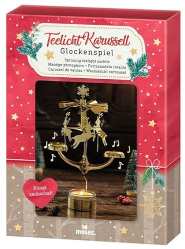 Kerzenhalter Teelicht-Karussell Glockenspiel, Gold, Metall, Lackiert, Musik, Indoor, Tischplatte, Casual, Celebration