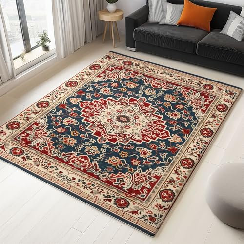 Bedruckt Orientalische blumengrenze Flanell Rot Teppich rutschfeste Türmatte Kunst Dekoration Spielteppich Geburtstag Geschenk Leicht zu reinigen und zu pflegen 160 x 230 cm