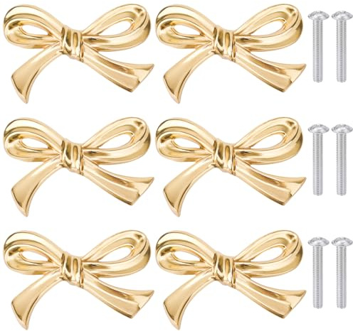 Gosknor 6pz Pomelli a Fiocco, Pomelli per Mobili Ad Arco in Ottone per Cassetti in Oro Vintage Maniglia Decorativa Cassettiera Ad Arco Hardware Cassettiera Cucina Casa | Maniglia per comò a prua Oro Arco Hardware per Comò Casa Cucina Mobili Porta Armadio Cassetto Armadio Tiranti