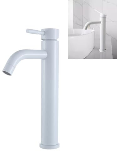 Grifo de Baño de Acero Inoxidable Plata Cepillada | Resistente a la Corrosión y Oxidación | Diseño Elegante y Funcional VICTOVA GRIFO lavabo ALTO | GRIFO lavabo | GRIFO ALTO lavabo (ALTO BLANCO)