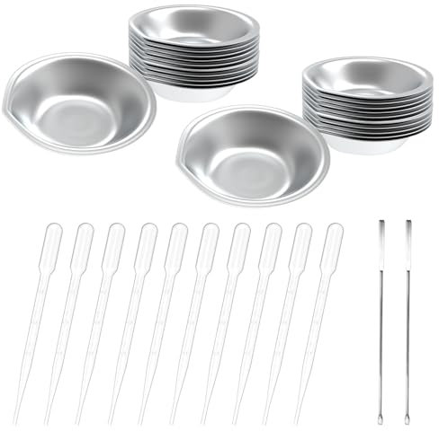 20 Stücke Farbwannen Set, Wiederverwendbare und Leicht Waschbare Farbschale, mit 2 Farbrührern und 10 Pipetten, für Airbrush Malerei, DIY Basteln, Modellmalerei (Silber)