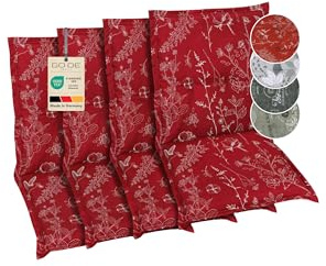 GO-DE Textil Bequeme und attraktive Polsterauflagen für Niederlehner-Gartenstühle (4er-Set, Blumen und Stengel rot, Niederlehner)