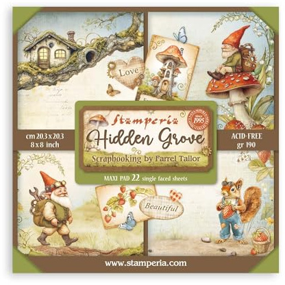 Stamperia - Scrapbook Paper Pad for Scrapbooking, Albums, Card Making, Bullet Journalling and More, Acid Free, Single Face, Perfect for Hobbies, Crafts, and Gifting (Hidden Grove) (20.3 x 20.3cm)